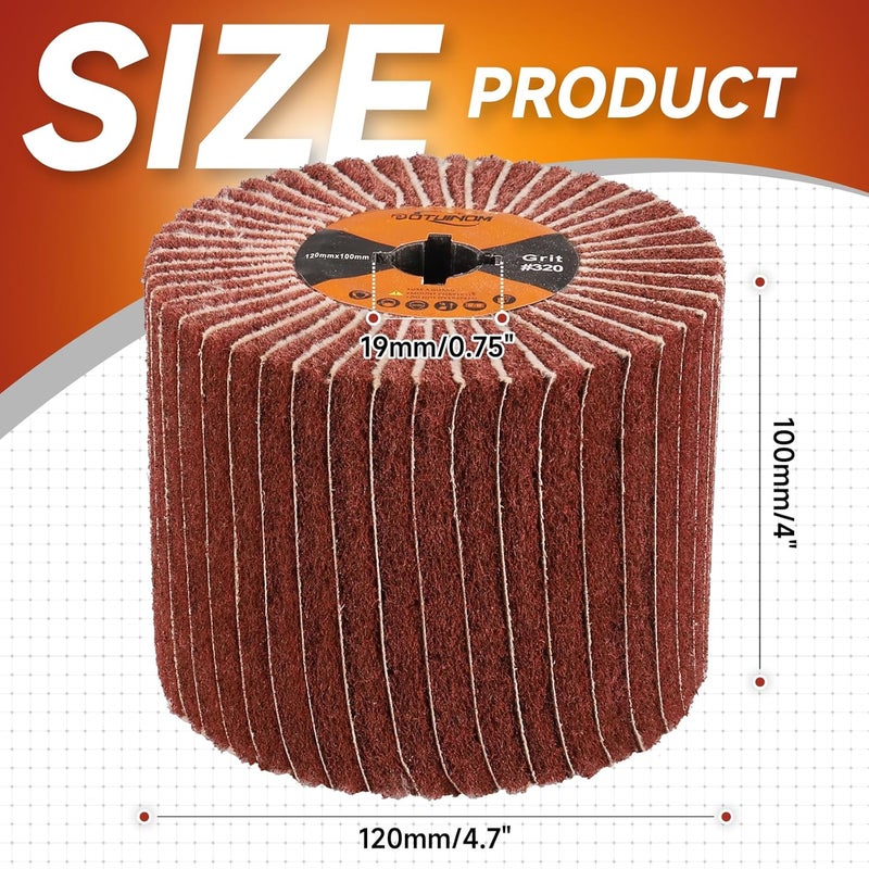 POTUINOM Non-Woven Wheel Surface Conditioning Tool, 320 Grit 120 x 100 x 19 mm Abrasive Drawing Polishing Wheel with Sandpaper for Wood Metal Burnishing Wheel 4.7"x 4" - Image 2